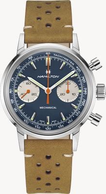 Hamilton American Classic Intramatic Chronograph H (40mm) Blue Dial / Brown Leather + Stainless Steel Mesh H38429541