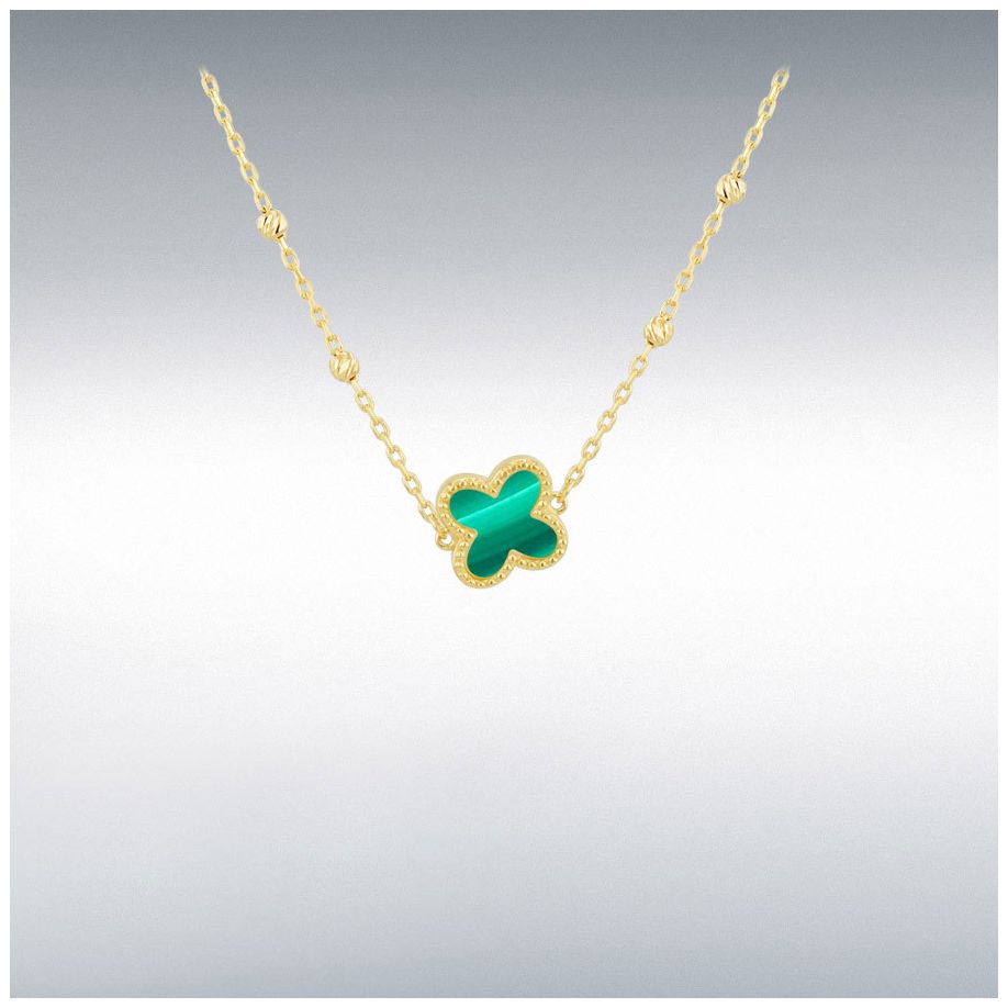 James Moore 1.19.2240 9ct Yellow Gold 9.5mm Malachite Clover Jewellery