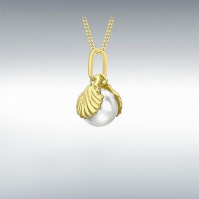 9ct Yellow Gold 7mm x 11mm Shell and 5mm Freshwater Pearl Pendant 1.68.1849
