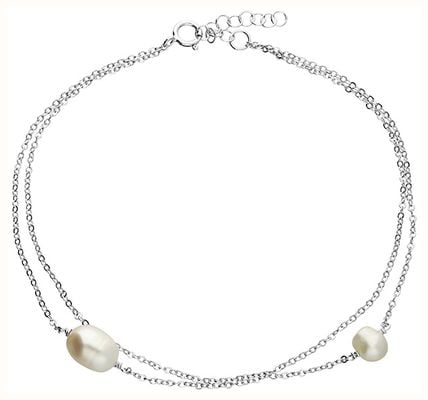 James Moore CME Sterling Silver Pearl Double Row Anklet H5803/S