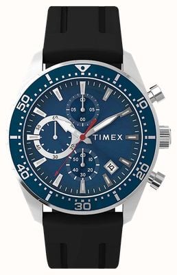 Timex Ridgefield Chronograph (42mm) Blue Sunray Dial / Black Rubber Strap Watch TW2Y62300