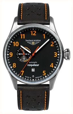 Bauhaus Aviation Tornado Automatic (42mm) Black Dial / Black Leather Strap 2764-5