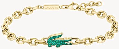 Lacoste Arthor Gold-Tone Stainless Stel Chain Bracelet With Green Crocodile 2040611