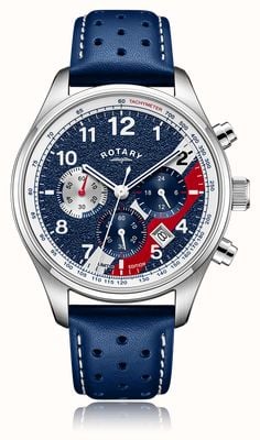 Rotary Chronograph 1977 'Cooler' Limited Edition (42mm) Blue Textured Dial / Blue Leather Strap GS00450/51