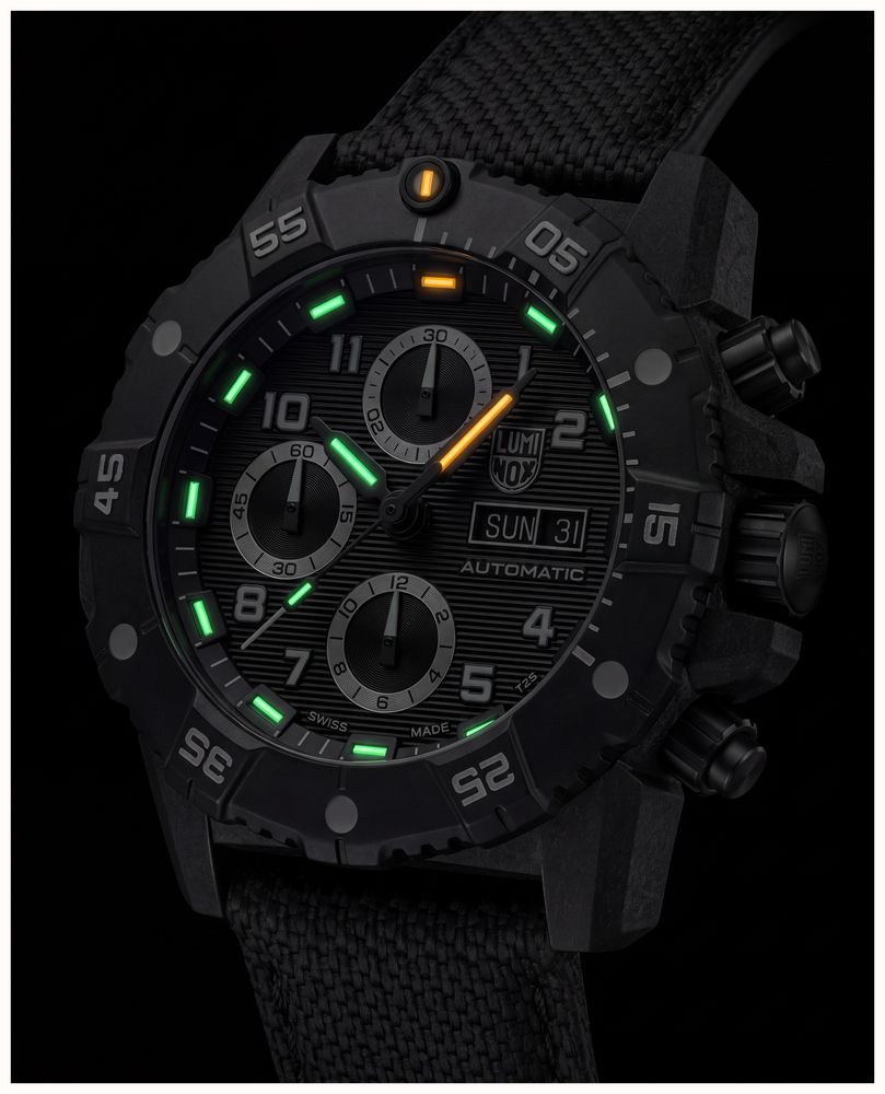 Luminox Master Carbon SEAL Auto Chrono 3880 Series (45mm) Black Dial / Black Technical Matrix Leather Strap Watch XS.3881 - alternate view 10