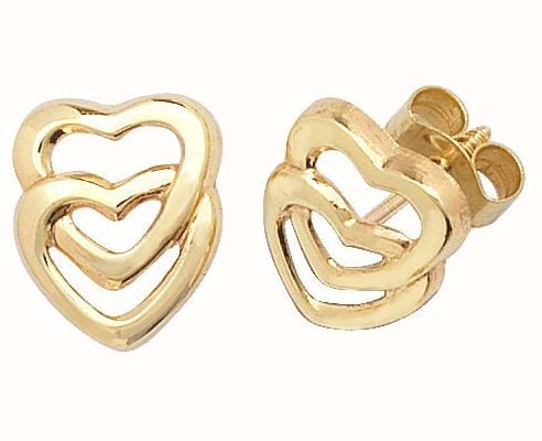 James Moore TH 9k Yellow Gold Double Heart Stud Earrings ES309