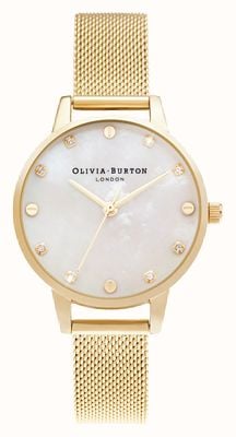 Olivia Burton | Midi MOP Dial With Screw Detail | Pale Gold Mesh Bracelet | OB16SE08