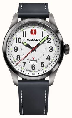 Wenger Terragraph Quartz (43mm) Textured White Dial / Black Leather Strap 01.0541.126