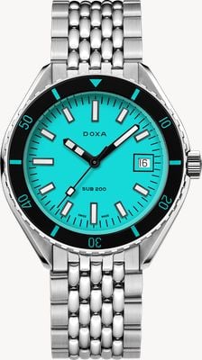 DOXA SUB 200 Aquamarine (42mm) Light Blue Iconic Dial / Stainless Steel Rice-Grain Bracelet 799.10.241.10