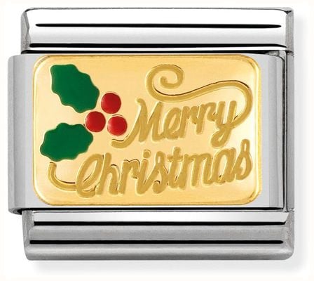 Nomination Classic Yellow Gold Stainless Steel Merry Christmas Enamel Composable Charm 030282/17