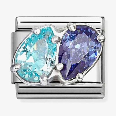 Nomination Composable CL  Acciaio, CZ E Arg.925 Doppie Gocce CELESTE-BLU 330329/18