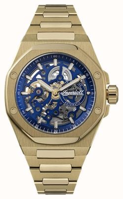 Ingersoll THE FALLER Automatic (43.5mm) Blue Skeleton Dial / Gold PVD Stainless Steel Bracelet I17602