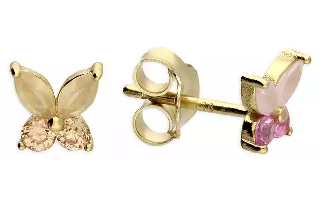 James Moore CME H4932/Y Silver Gold Plate Pink Cz Butterfly Jewellery