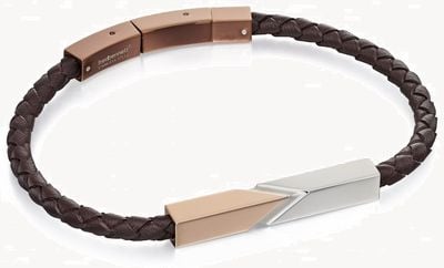 Fred Bennett Stainless Steel and Rose Brown Leather Bracelet B4807