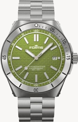 FORTIS Marinemaster M-40 Performance Woodpecker Green (40mm) Stainless Steel Block Bracelet F8120008