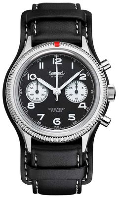 Hanhart 417 ES Flyback Reverse Panda (42mm) Black Dial / Black Leather Strap - M H721.211-7010