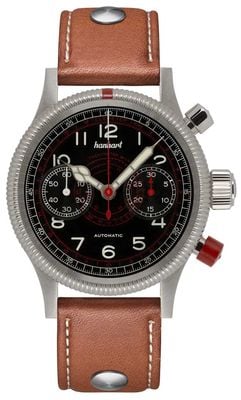 Hanhart PIONEER TachyTele Automatic (40mm) Black Dial / Light Brown Leather Rivet Strap - M 712.210-0210