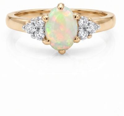 Perfection Diamond 9ct Yellow Gold Opal And Diamond Ring J37600