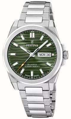Festina Swiss Made Dune Day/Date Quartz (39.8mm) Green Wave Dial / Stainless Steel Bracelet F20073/4
