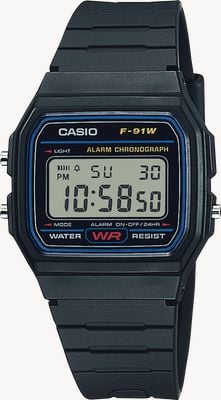 Casio F-91W Alarm Chronograph (35.2mm) Digital Dial / Black Resin Band F-91W-1YER F-91W-1XY F-91W-1YER