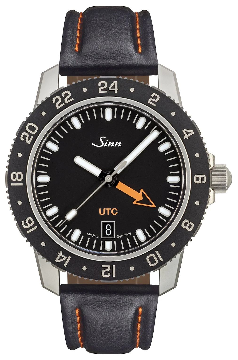 Sinn 105.020 COWHIDE ORANGE STITCH 105 St Sa UTC Black Dial Watch