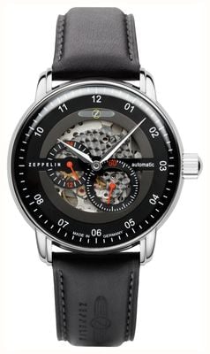 Zeppelin Captain's Line Small-Seconds Automatic (42mm) Black Open Heart Dial / Black Leather Strap 8664-2