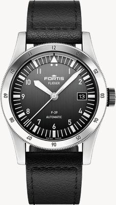 FORTIS Flieger F-39 Automatic Black (39mm) Black Leather Aviator Strap F4220016