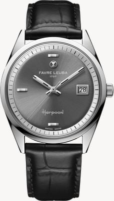 Favre Leuba Harpoon Revival Automatic (36.8mm) Grey Sunray-Brushed Dial / Black Leather Strap 00.20401.115.06.101