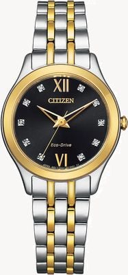 Citizen Women's Silhouette Diamond | Eco-Drive | Black Diamond Dial | Two-Tone Stainless Steel Bracelet EM1014-50E