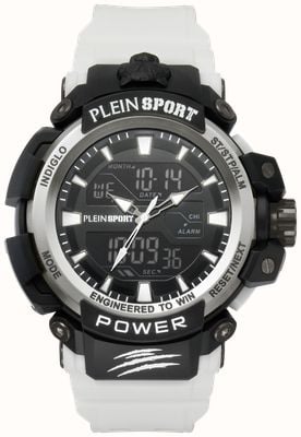 Plein Sport COMBAT POWER Dual-Display (50mm) Black Dial / White Silicone Strap PSNBA0223