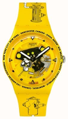 Swatch TIME WITH ANDY ANDERSON (41mm) Transparent Yellow Dial / Yellow Silicone Strap SO29J101