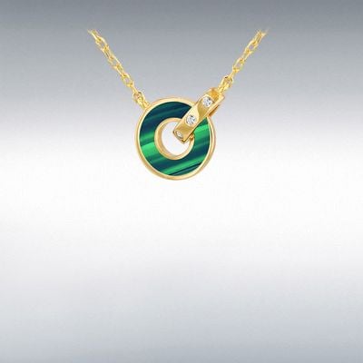 Silver Gold Plated Malachite And C/z Ring Pendant 8.12.0220