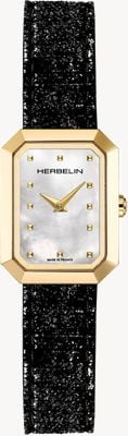 Herbelin Women's Octogône (20.4mm) Mother-of-Pearl Dial / Black Glitter Leather Strap 17446P19