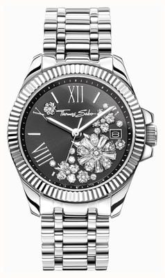 Thomas Sabo Women's Divine Flower (33mm) Black Crystal-Set Dial / Stainless Steel Bracelet WA0421-201-201-33 MM