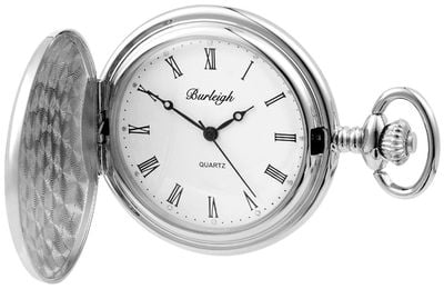 Burleigh Hunter Quartz Pocket Watch - White Dial / Stainless Steel Case 1231