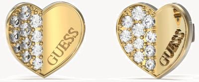 Guess Gold Plated 12mm Plain And Pave Heart Stud Earrings UBE03038JWYGT/U