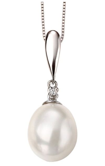 Elements Gold GP2018W 9ct White Gold Diamond Pearl Drop Jewellery