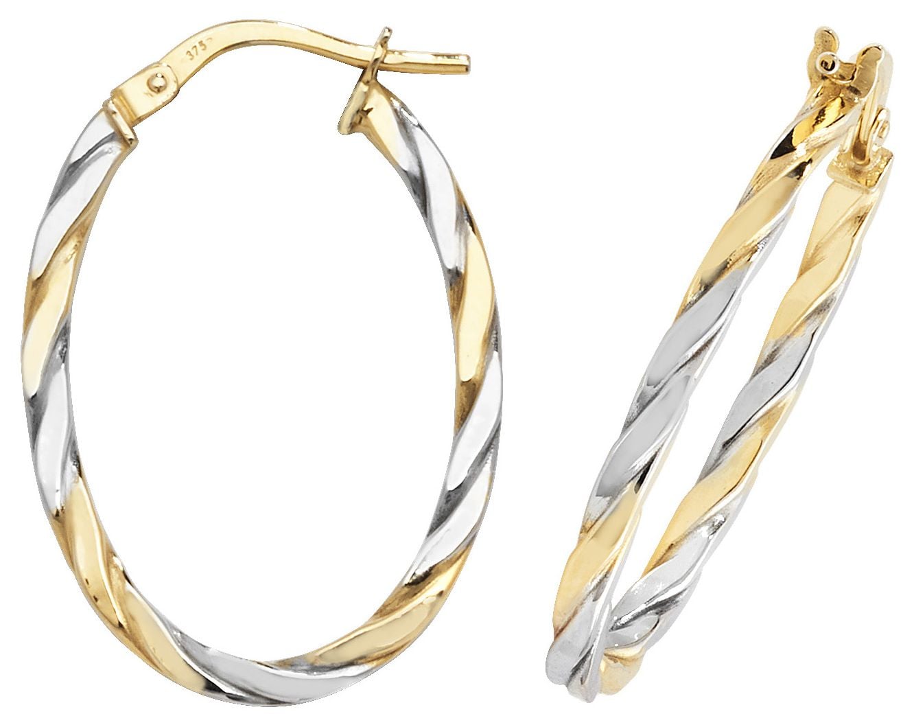 Treasure House ER1041YW-V3 9ct Yellow/White Gold Oval Hoop Jewellery