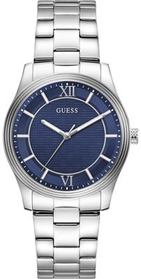Guess Mens Quentin Blue Sunray Dial Silver-Tone Stainless Steel Bracelet GW1127G1