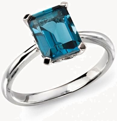 Elements Gold 9ct White Gold Rectangle London Blue Topaz Ring Size EU 54 (UK N) GR504T 54