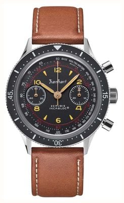 Hanhart 415 ES Iconic (39mm) Black Dial / Light Brown Leather Strap - M H703.210-8210