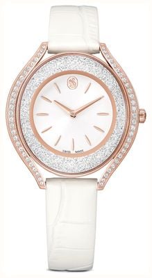 Swarovski Crystalline Aura Quartz (35mm) Silver Dial / White Leather Strap 5730146