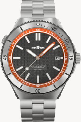 FORTIS Marinemaster M-44 Chronometer Amber Orange (44mm) Stainless Steel Block Bracelet F8120014