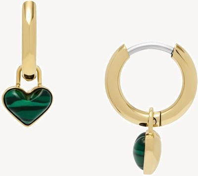 Fossil Sutton Modern Meadows Reconstituted Malachite Heart Hoop Earrings JF04859710