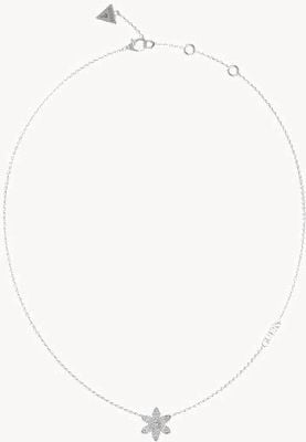 Guess WHITE LOTUS Pavé Flower 16-18" Stainless Steel Necklace UBN04146RH