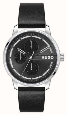 HUGO Men's #Stamp (42mm) Black Dial / Black Leather Strap 1530366