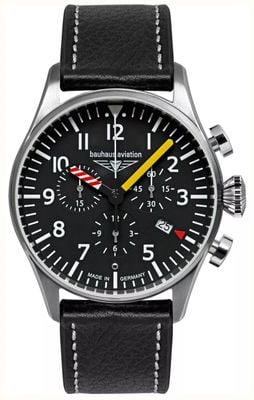 Bauhaus Men's Aviation Tornado (41mm) Black Dial / Black Leather Strap 2788-5