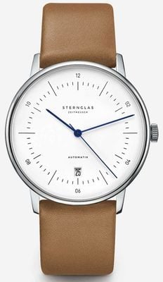 STERNGLAS Naos Automatic (38mm) White Dial / Tan-Brown Leather Strap S02-NA44-PR01