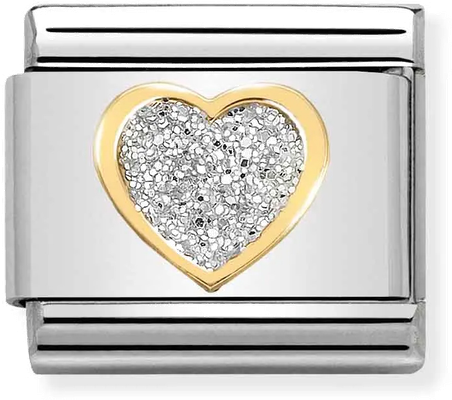 Nomination Classic Heart 18ct Gold & Steel Enamel Charm 030220/02