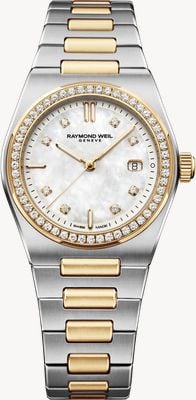 Raymond Weil A.R.T. Date Quartz Diamond (30mm) White Mother-of-Pearl Dial / Two-Tone Stainless Steel Bracelet 1250-SPS-97081